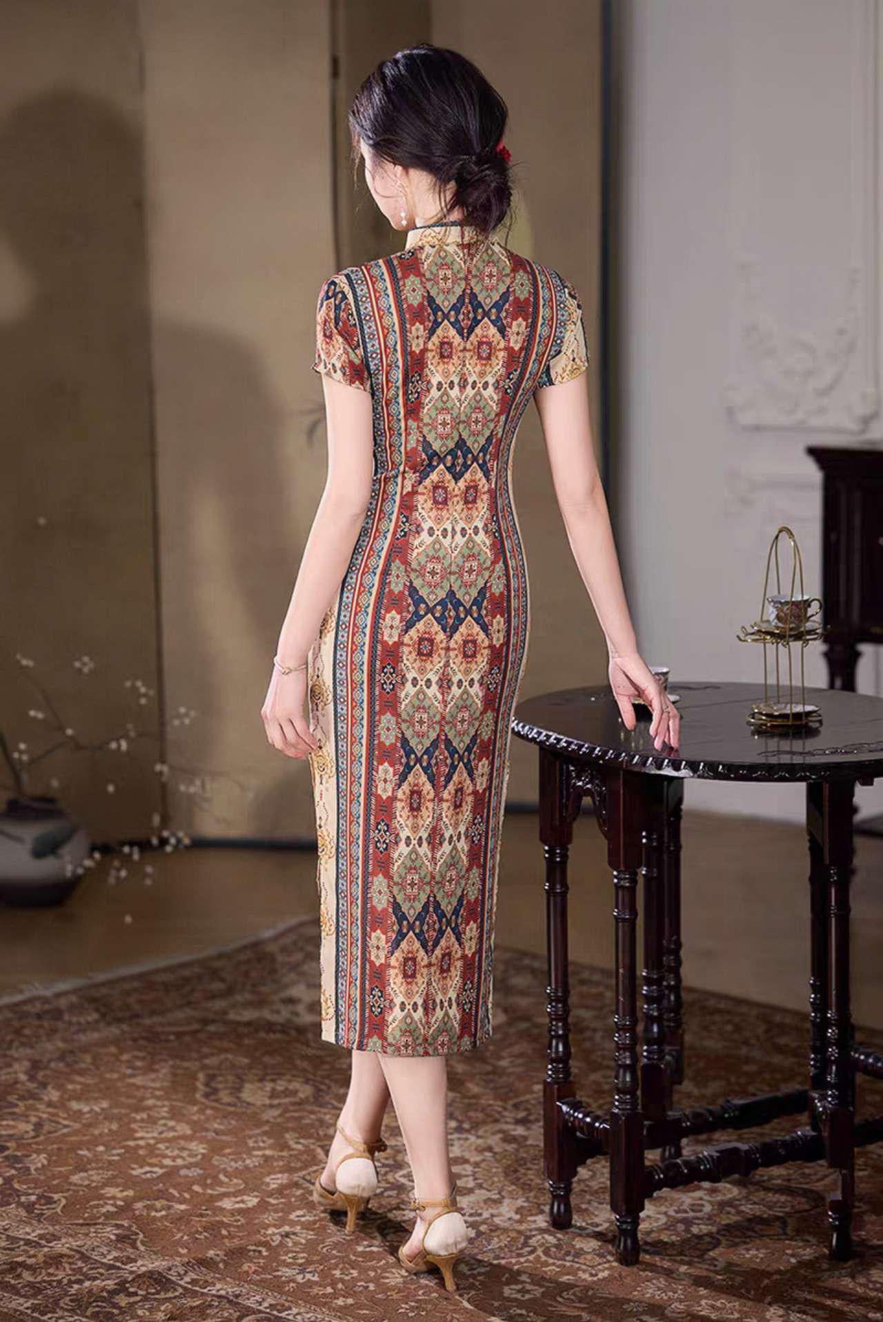 cheongsam retro para mujer, vestido chino étnico, vestido qipao bohemio, regalo elegante para mamá, Vestido Vintage Elegante para Té