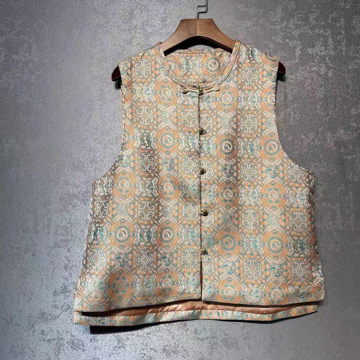 Chaleco de brocado Song, abrigo sin mangas, chaleco tradicional con botones,oriental vintage,regalo para ella, Ropa para la ceremonia del té
