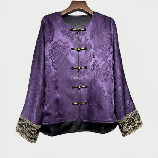 Chaqueta de morado Tang, Traje de chaqueta chino Tang, blusa con puños barrocos, Elegante Top, Abrigo inspirado en el Hanfu,regalo para ella