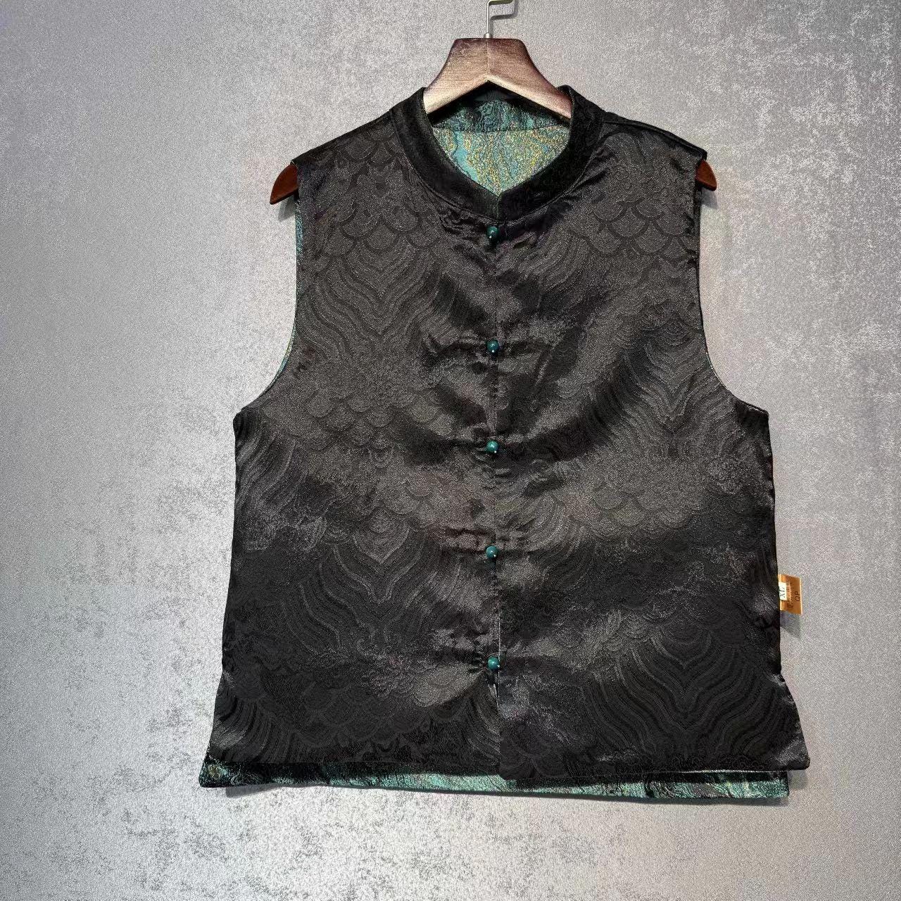 Chaleco de brocado reversible Song, chaleco doble cara Tang, abrigo sin mangas, chaleco tradicional con botones, ropa oriental vintage