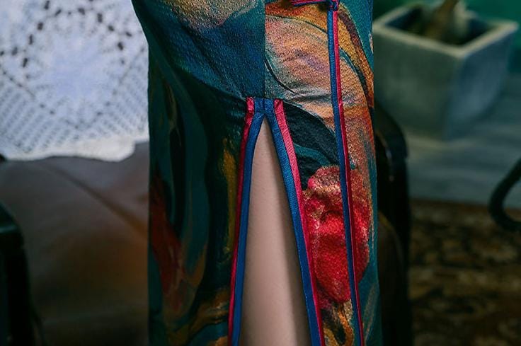 Silk Qipao Dress | Elegant Chinese Cheongsam | 3D Cut Cheongsam for Women | Luxury Silk Long Dress