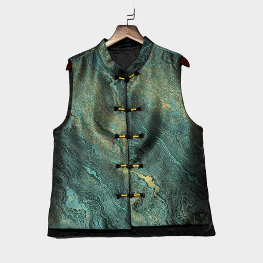 Chaleco de brocado reversible Song, chaleco doble cara Tang, abrigo sin mangas, chaleco tradicional con botones, ropa oriental vintage