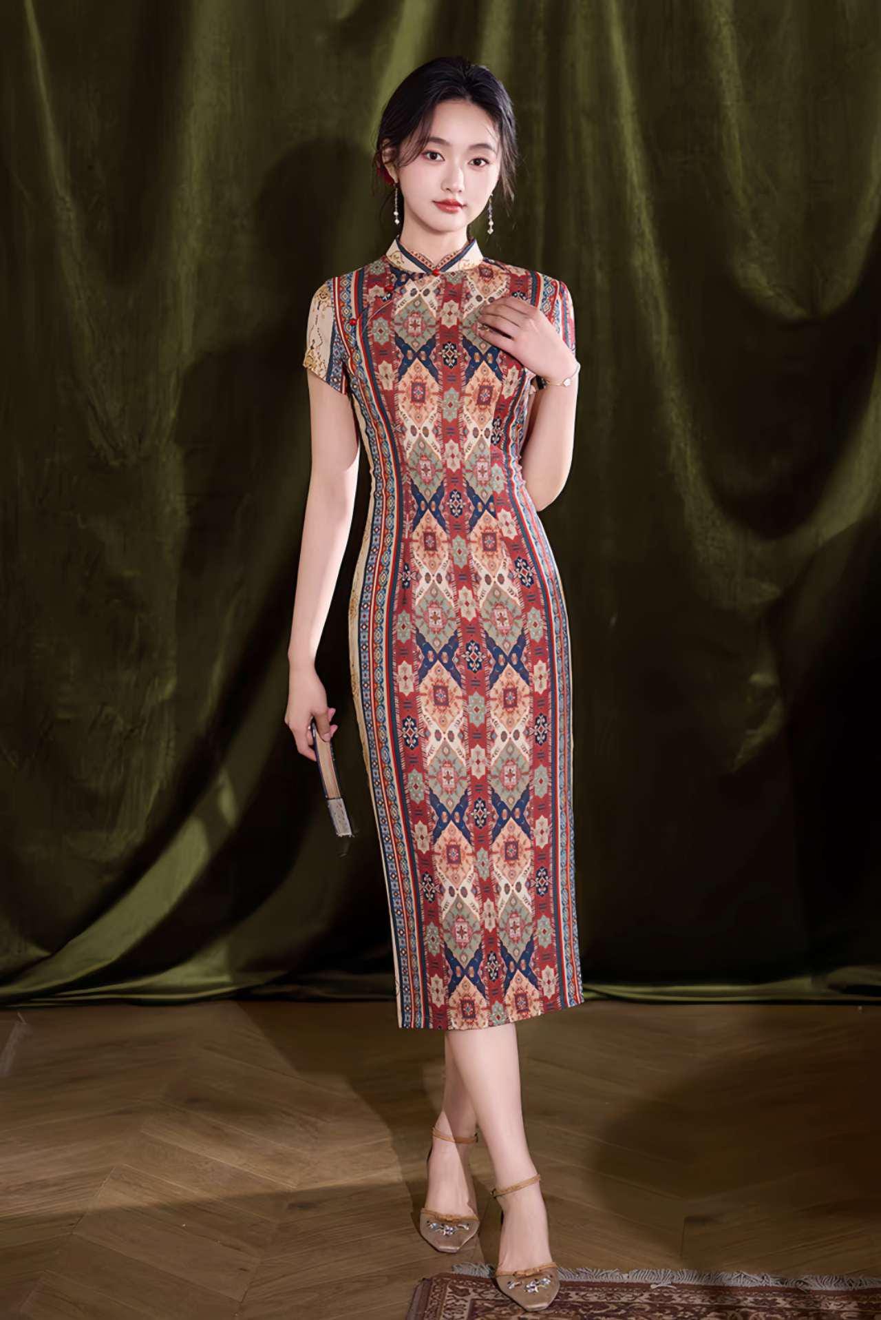 cheongsam retro para mujer, vestido chino étnico, vestido qipao bohemio, regalo elegante para mamá, Vestido Vintage Elegante para Té