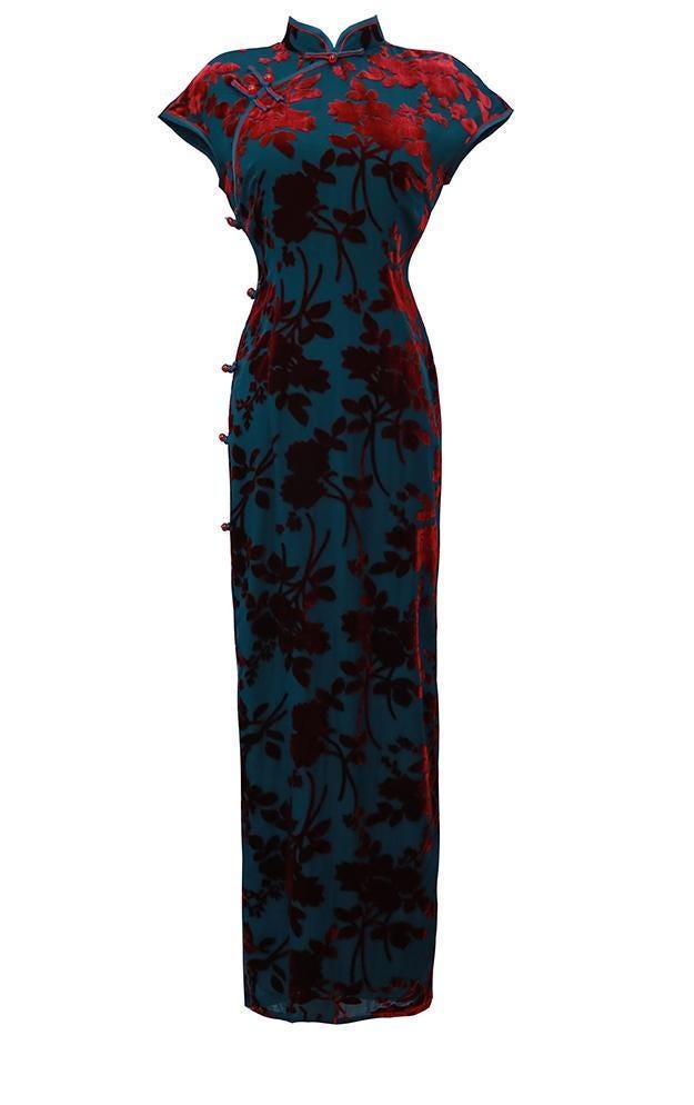 Vestido Qipao Largo Elegante | Cheongsam Tradicional | Vestido Chino Vintage | Moda Oriental | Vestido de Fiesta con Abertura