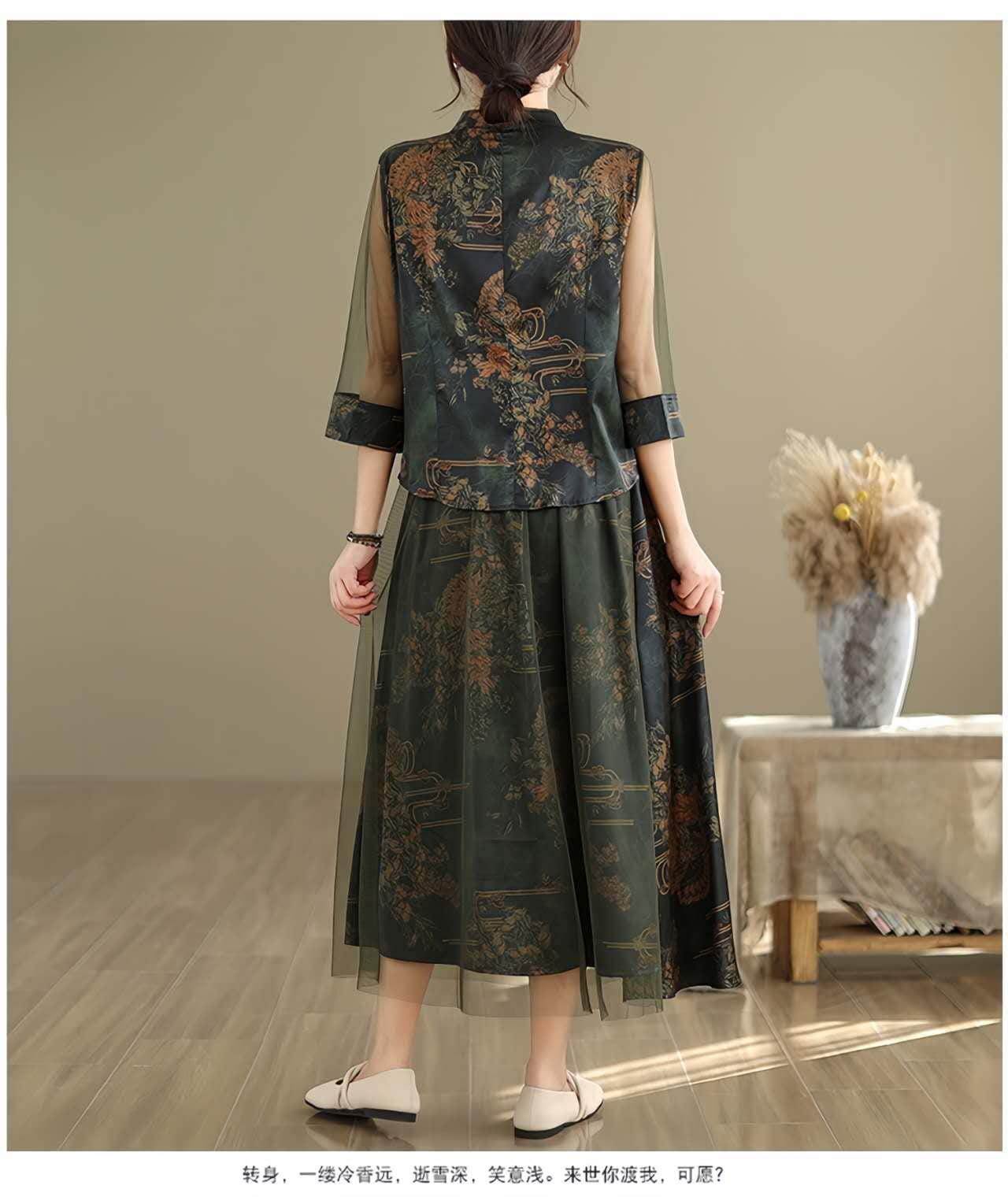 Vestido Chino de Dos Piezas, Traje Vintage Tang,Traje Oriental Cheongsam,Traje Tradicional Asiático,Ropa Retro Estilo Chino,Ceremonia del Té