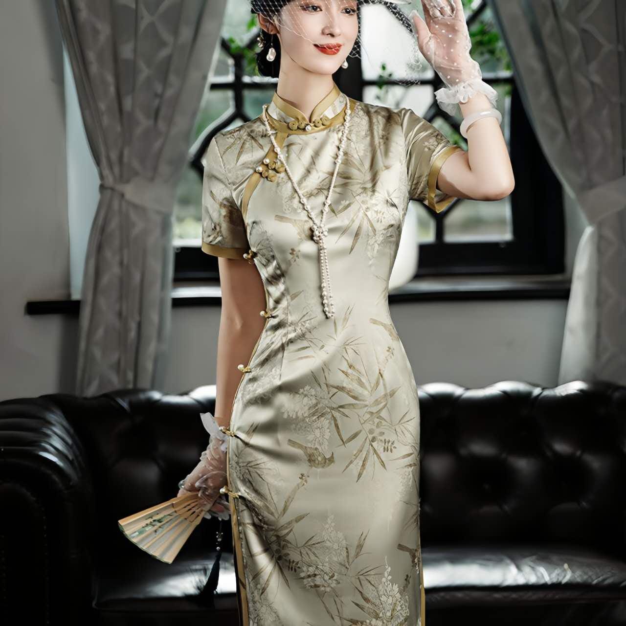 Vestido Qipao Chino Vintage, Cheongsam Elegante para Ceremonia de Té, Invitada de Boda o Regalo para Ella, tallas M-4XL