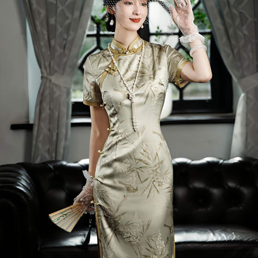 Vestido Qipao Chino Vintage, Cheongsam Elegante para Ceremonia de Té, Invitada de Boda o Regalo para Ella, tallas M-4XL