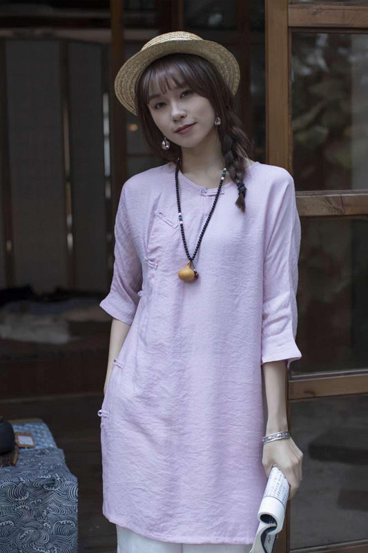 blusa zen asiática, camisa de meditación, ropa de té oriental, blusa estilo hanfu moderna,túnica relajante de verano,regalo espiritual mujer
