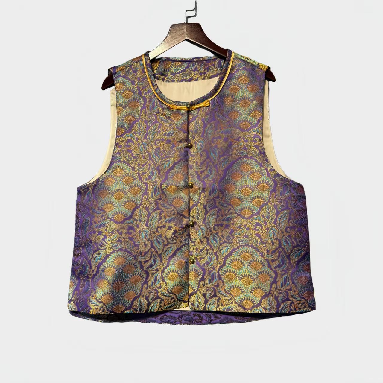 Chaleco de brocado Song, abrigo sin mangas, chaleco tradicional con botones,oriental vintage,regalo para ella, Ropa para la ceremonia del té