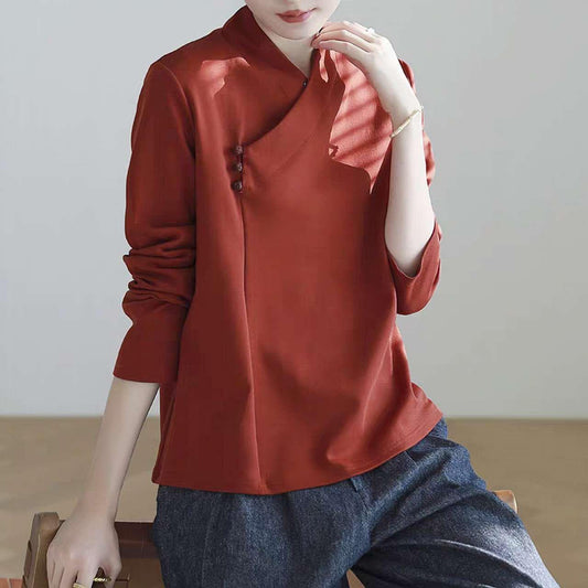 blusa de algodón estilo Hanfu, ropa zen minimalista, camisa oriental vintage, blusa étnica, moda bohemia asiática, camisa tradicional china