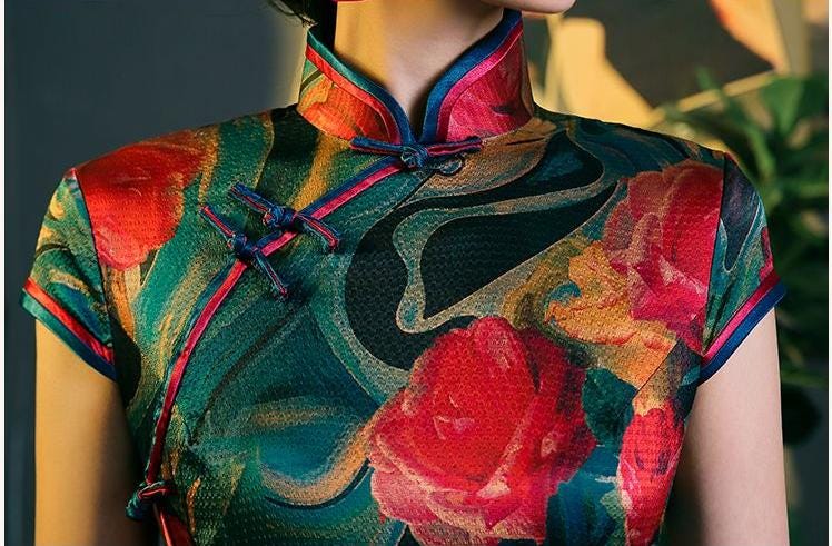 Vestido Qipao de Seda | Elegante Cheongsam Chino | Cheongsam con Corte 3D para Mujer | Vestido Largo de Seda de Lujo