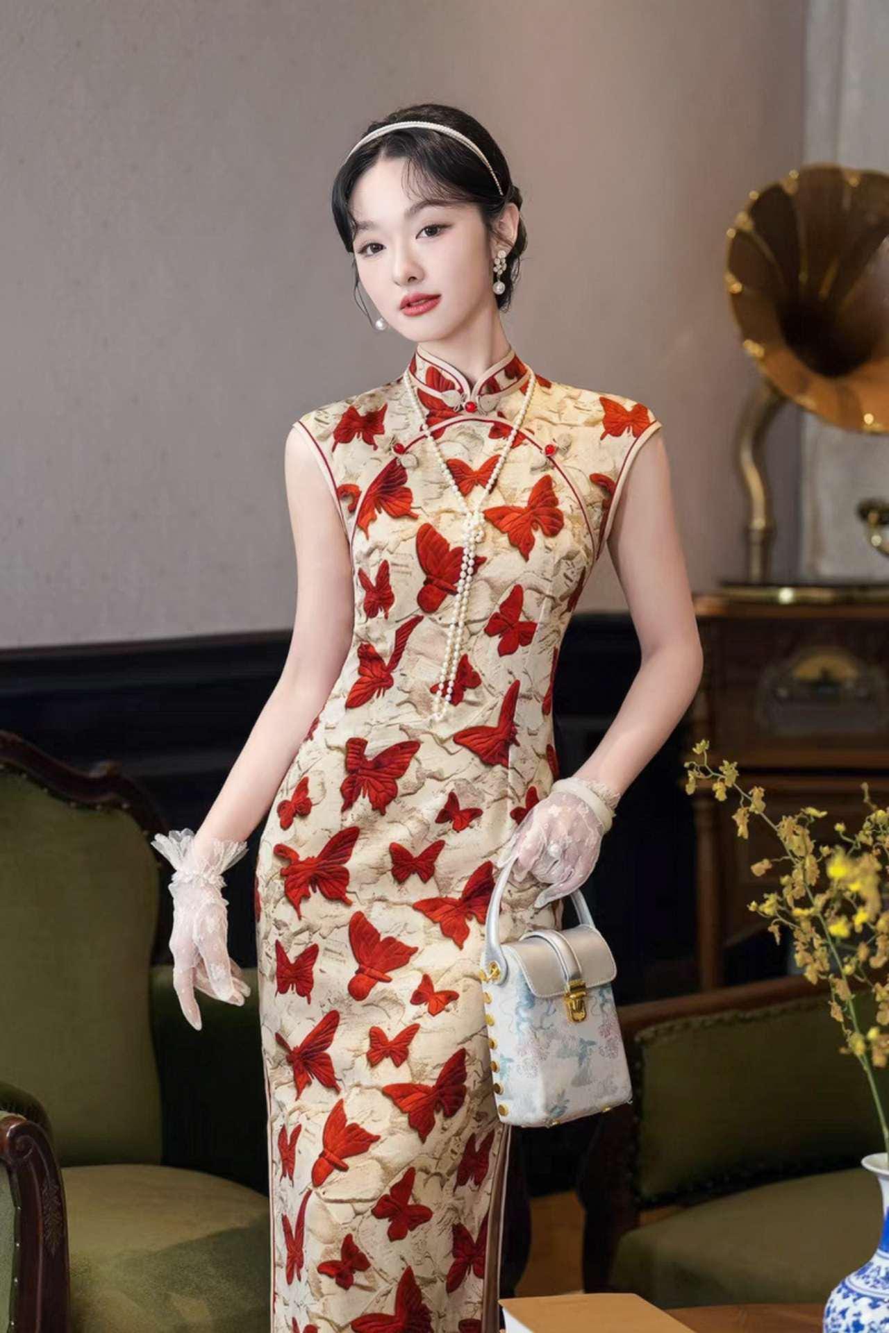 Vestido Qipao Mariposa, Vestido Cheongsam Vintage, Vestido Bodycon Oriental, Moda Retro Asiática, Vestido de Invitada de Boda Chic, regalo