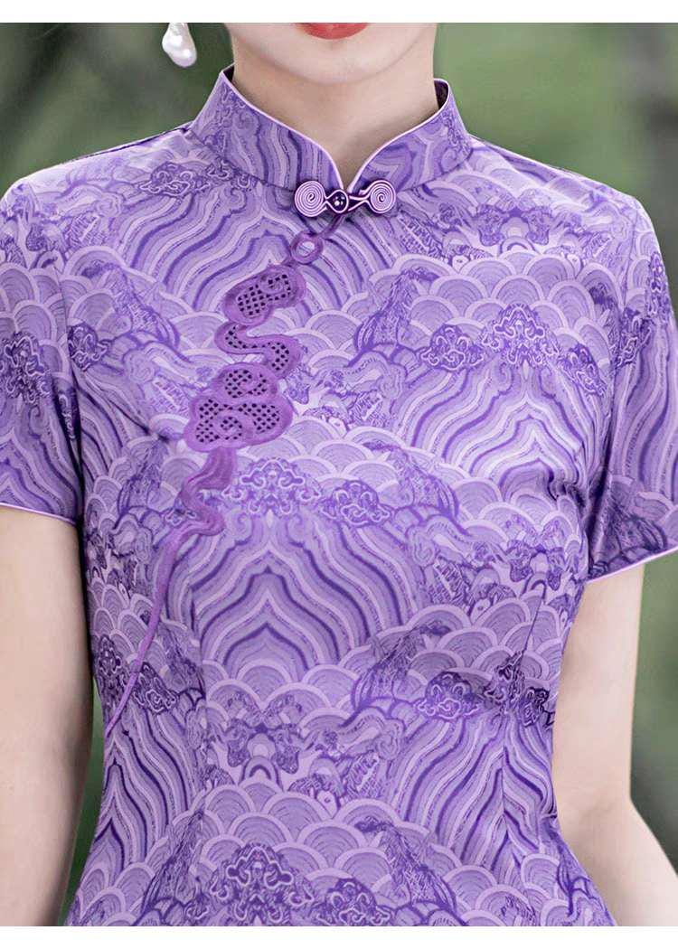 Vestido Cheongsam Púrpura, Vestido Qipao Vintage, Elegante Vestido Chino, Vestido para Eventos Culturales, Vestido para Ceremonia del Té