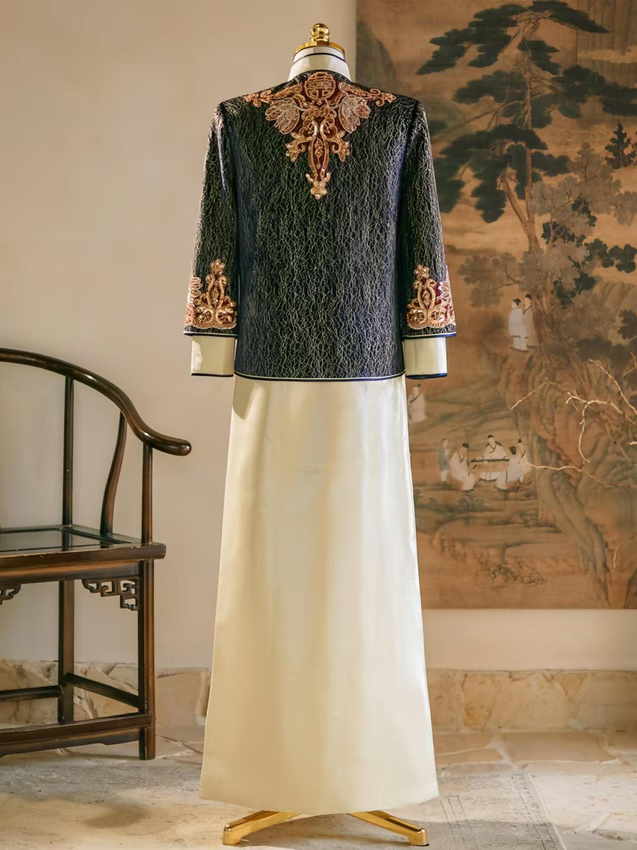 Chinese Groom Suit, Dragon and Phoenix Embroidered Groom Suit, Traditional Silk Brocade Groom Suit, Long-Sleeved Luxury Wedding, Gift