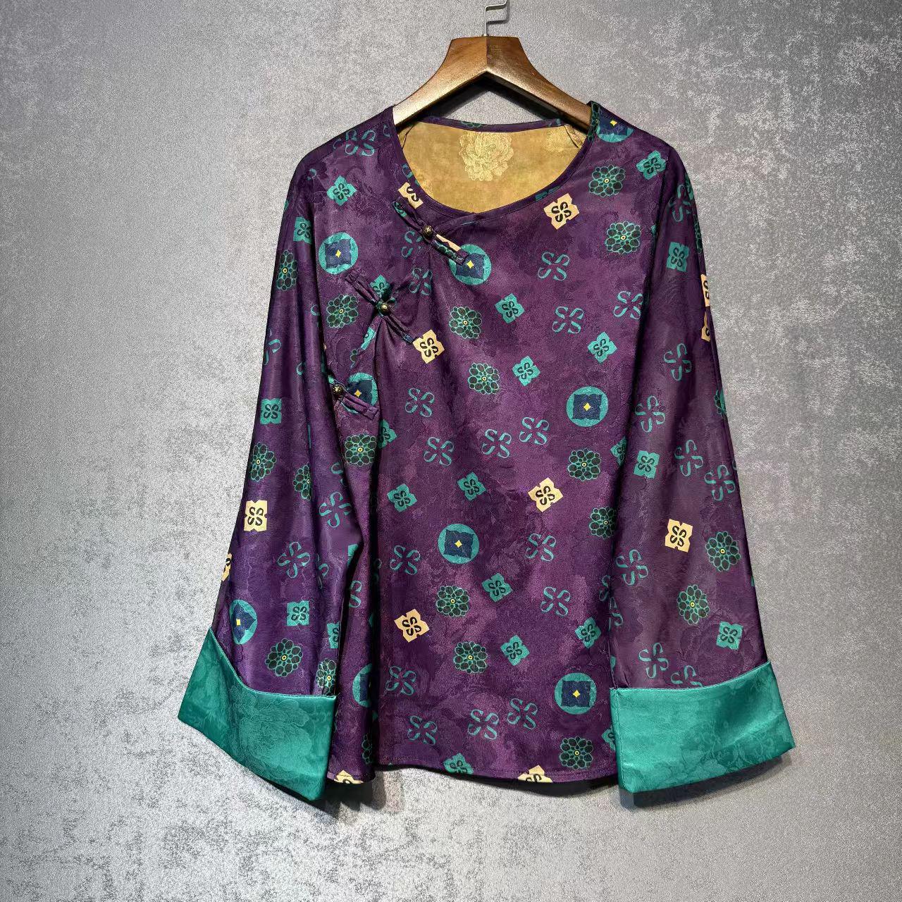 Top de seda, blusa china púrpura, camisa Hanfu vintage, ropa de herencia cultural, top boho holgado, blusa para trajes tradicionales, regalo