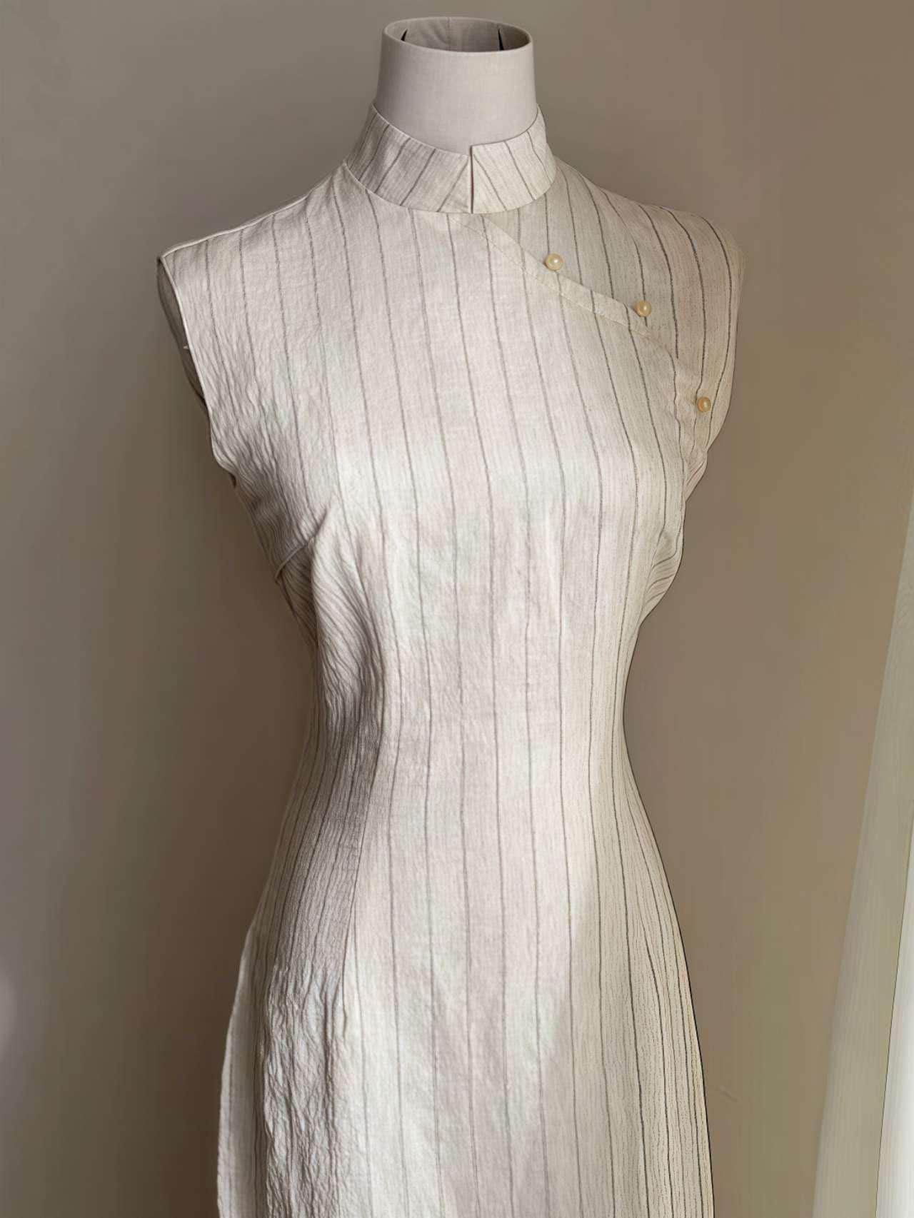 Elegante Qipao de Lino de Algodón - Cheongsam de Lino Transpirable - Vestido Chino Minimalista -Vestido de Verano para Mujer-Regalo Cultural