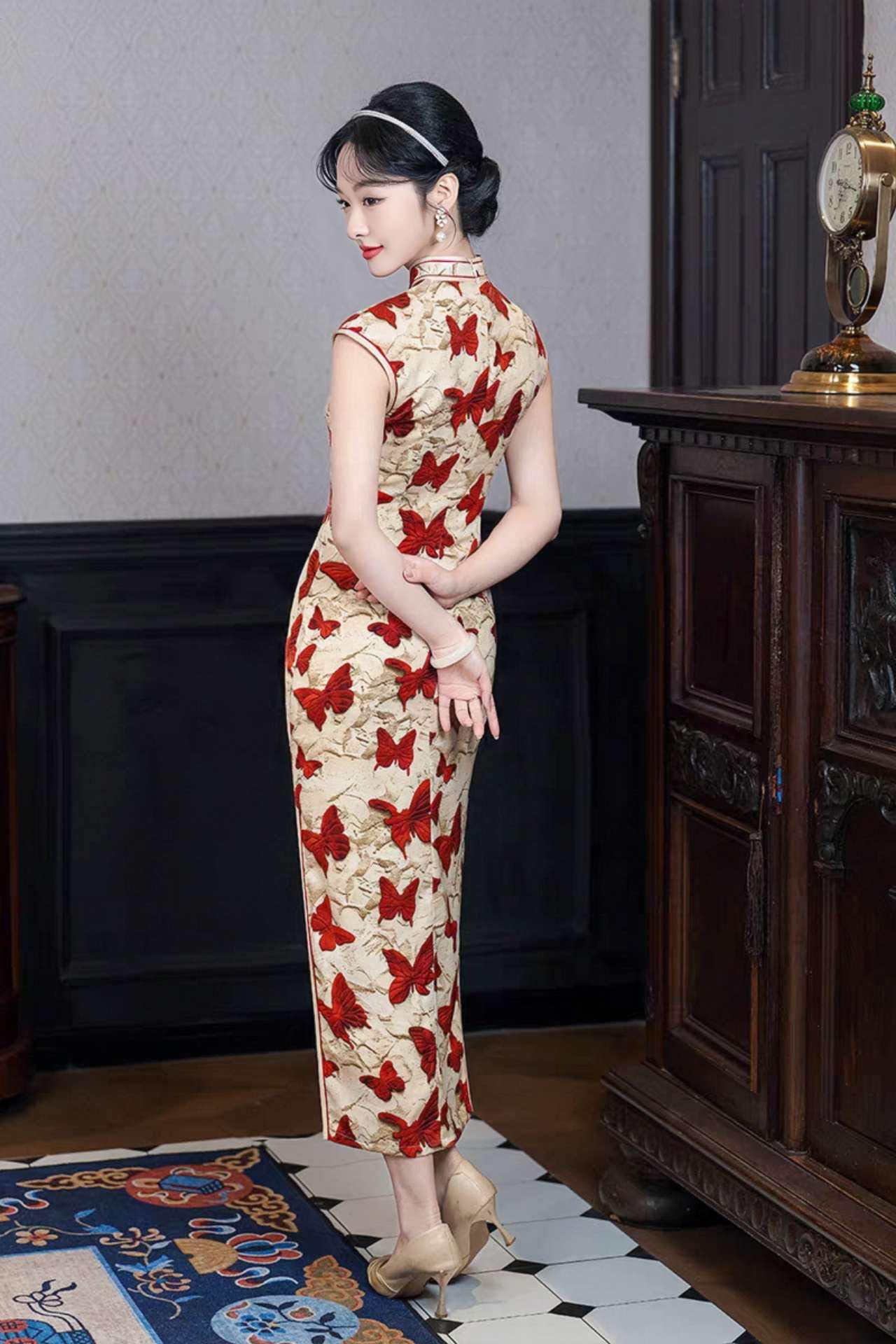 Vestido Qipao Mariposa, Vestido Cheongsam Vintage, Vestido Bodycon Oriental, Moda Retro Asiática, Vestido de Invitada de Boda Chic, regalo