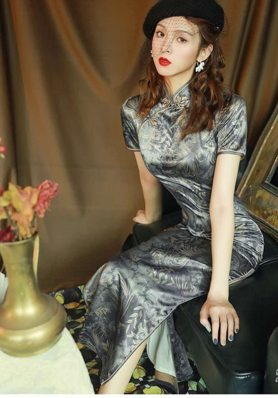 Cheongsam de seda vintage, Vestido Qipao para Ceremonia del Té, vestido de noche retro chino, vestido de cóctel oriental, regalo para ella