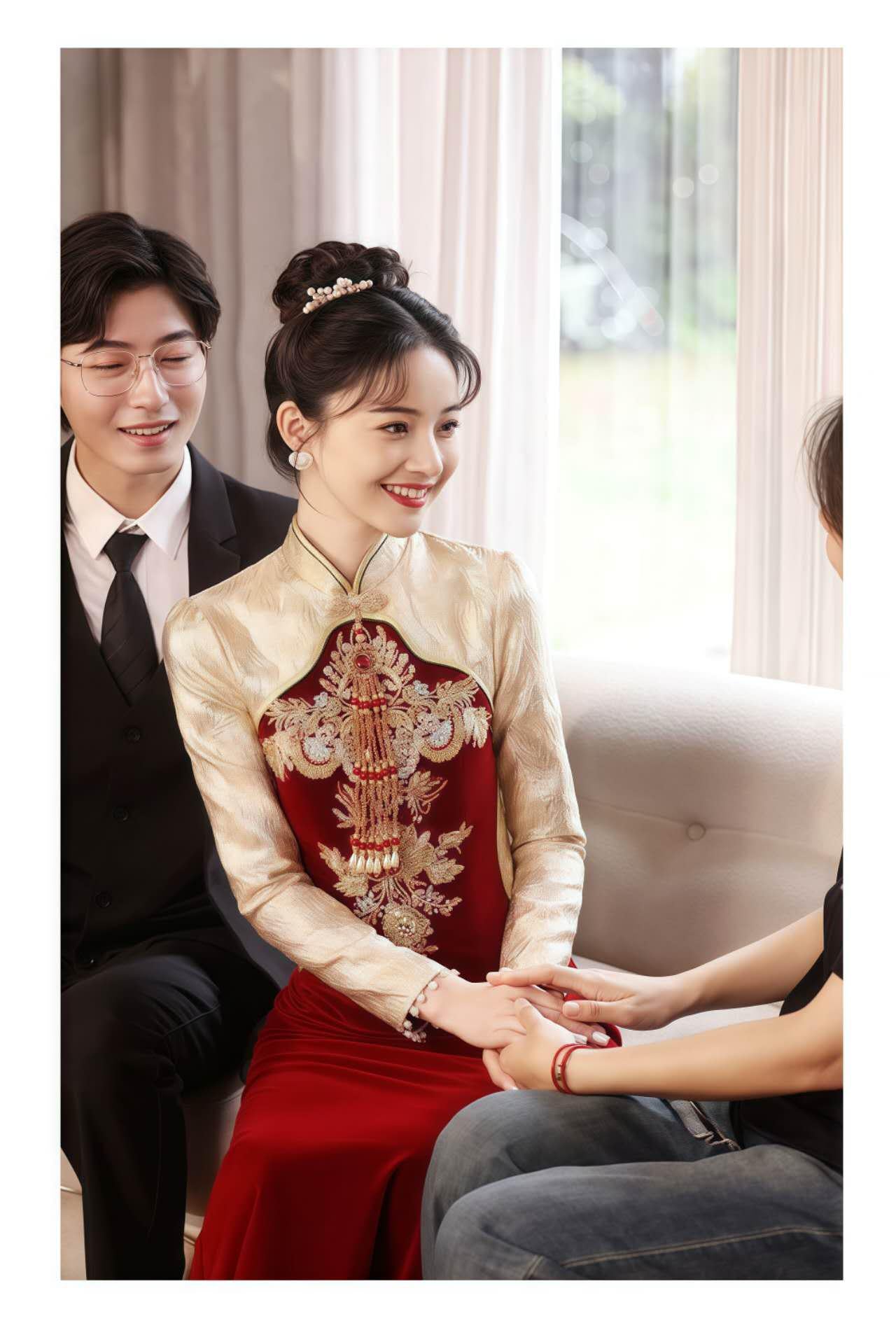 Qipao Rojo Vino, Vestido de Novia Cheongsam, Vestido Tradicional para la Ceremonia del Té, Vestido de Compromiso Chino,Traje Formal Asiático