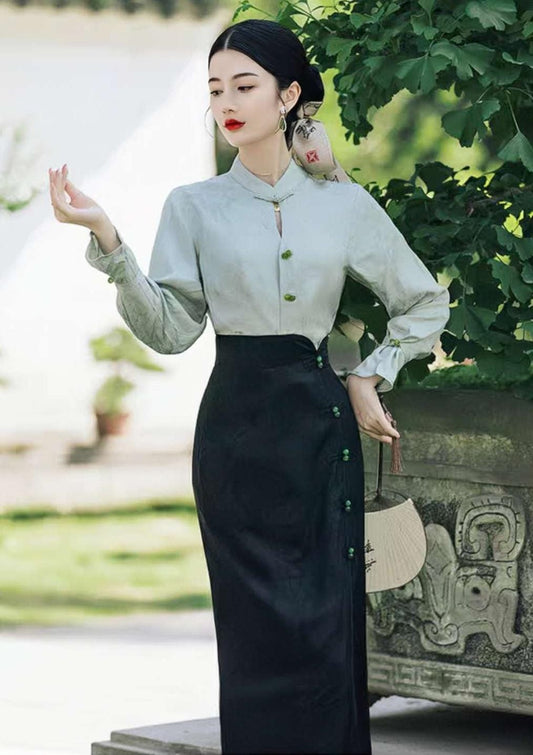 Traje chino de oficina,moderno traje Hanfu,elegante blusa Tang,moda asiática vintage,traje para la ceremonia del té,ropa de trabajo cultural