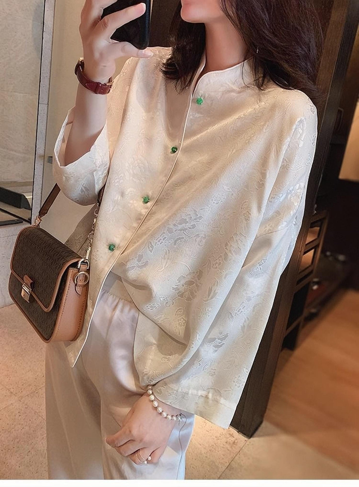 Elegante Camisa de Traje Tang-Camisa de Seda Oriental Primavera Verano- Elegante Blusa Estilo Tang para Ella -Regalo de estilo asiático