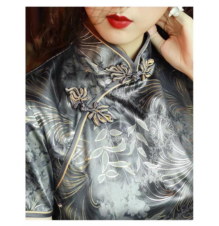 Cheongsam de seda vintage, Vestido Qipao para Ceremonia del Té, vestido de noche retro chino, vestido de cóctel oriental, regalo para ella