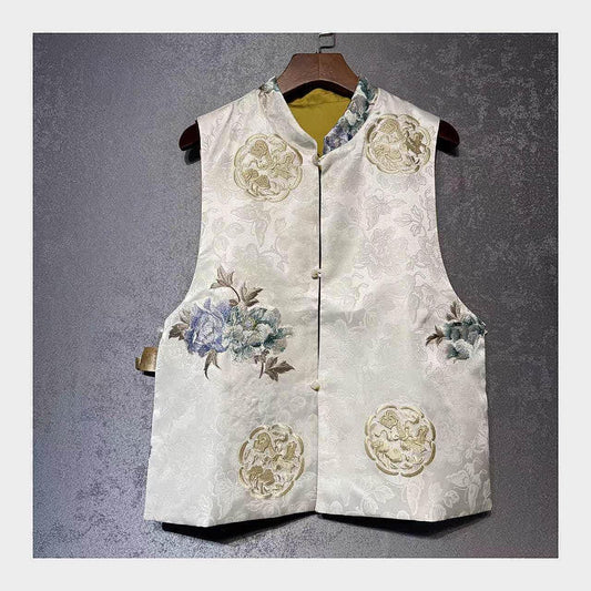 Chaleco de seda reversible, prenda de arte oriental, top de inspiración hanfu,Regalo Único para Ella,Trabajo diario/Ceremonia del té,vintage