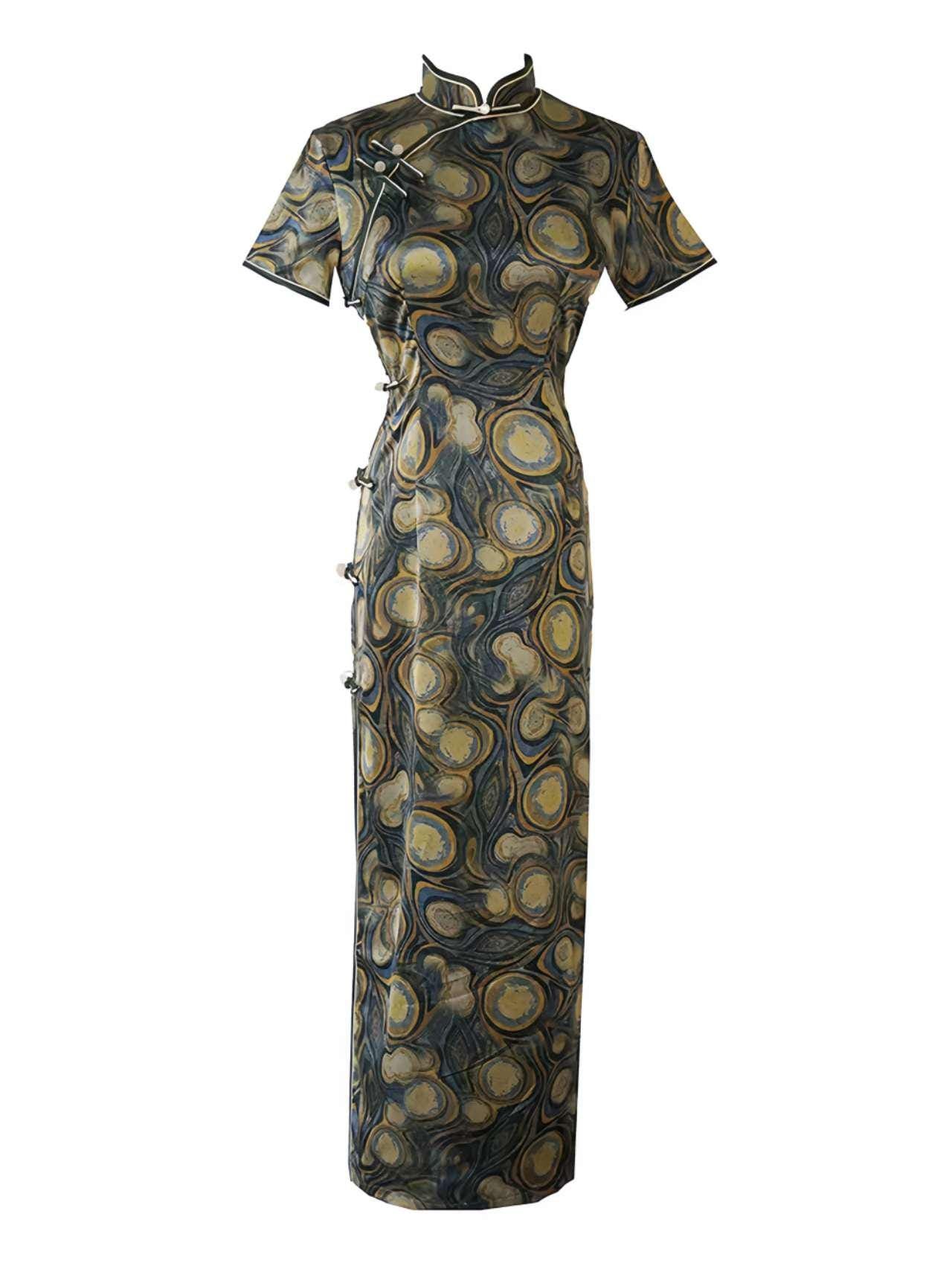 Qipao de estilo renacentista, Cheongsam de brocado artístico, Vestido de patrón barroco, Vestido vintage, Vestido para la ceremonia del té