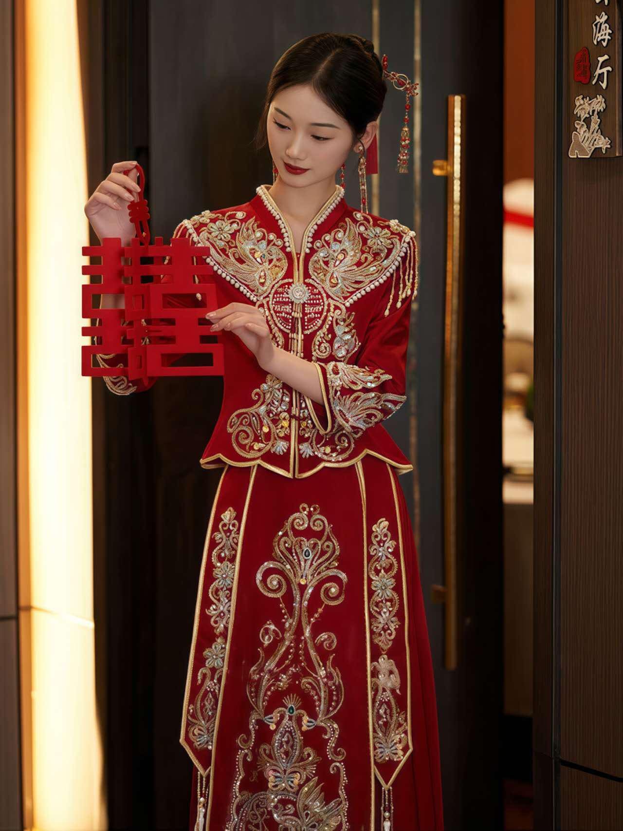Vestido Chino Rojo Real, Vestido Tradicional Qun Kwa, Traje de Novia Cheongsam Vintage, Ceremonia de Té de Boda, Look de Compromiso Chino