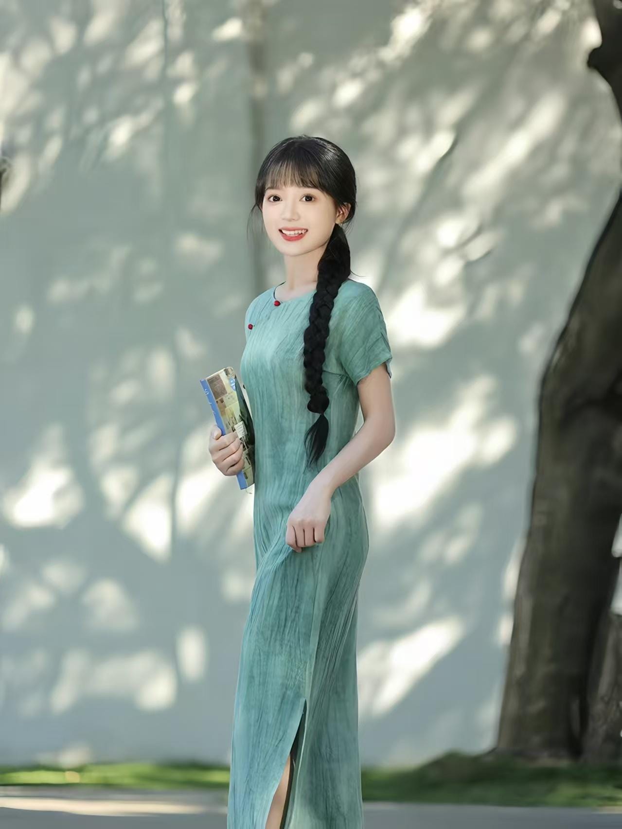 Linen Dyed Qipao Dress, Full Button Round Neck Cheongsam, Natural Fiber Short Sleeve Dress, Chinese Retro Dress, Gift