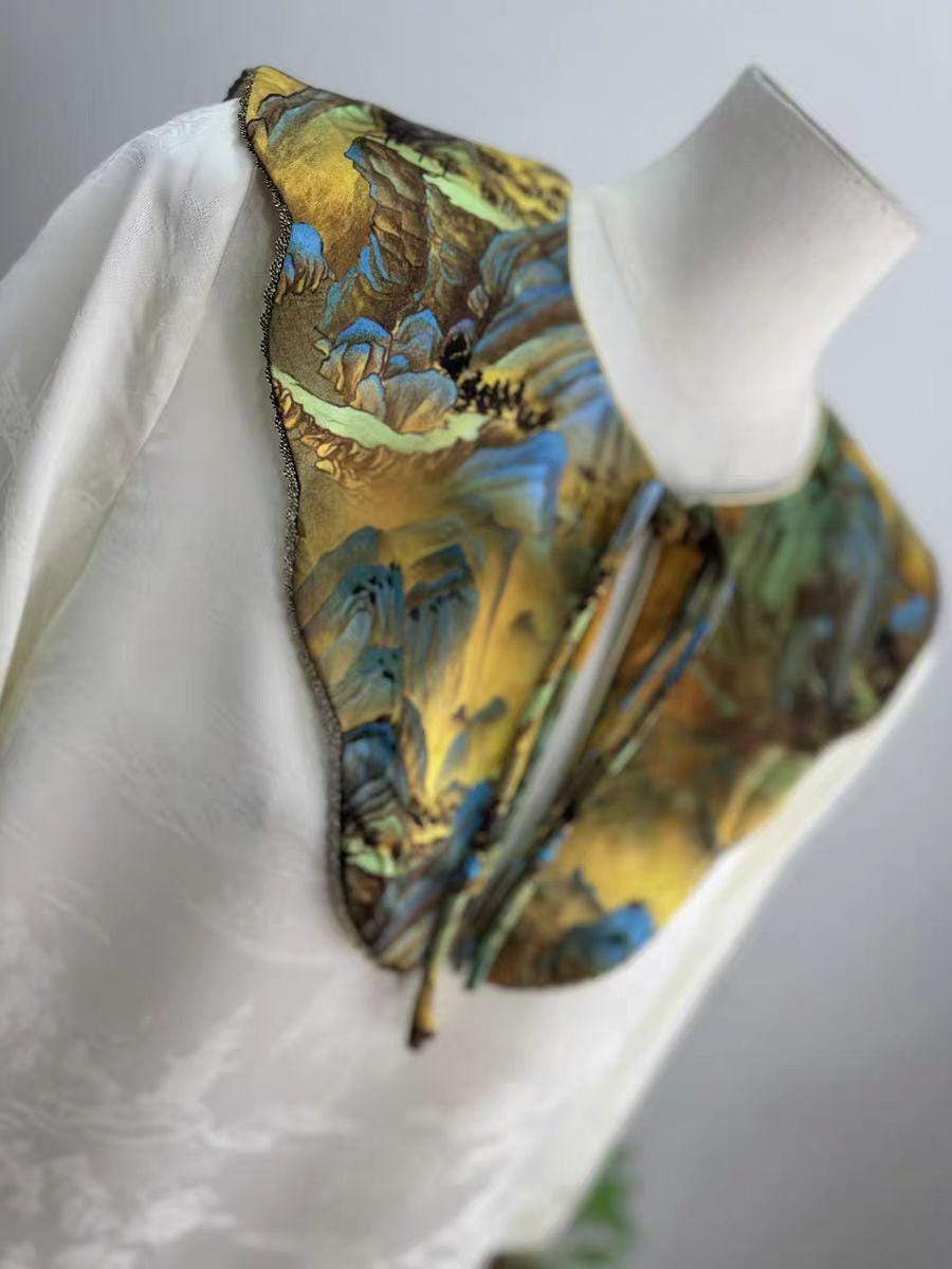 Vintage Chinese Cloud Collar Blouse, Jacquard Satin Oriental Shirt, Tang Dynasty Inspired Retro Top, Ethnic Costume Shirt