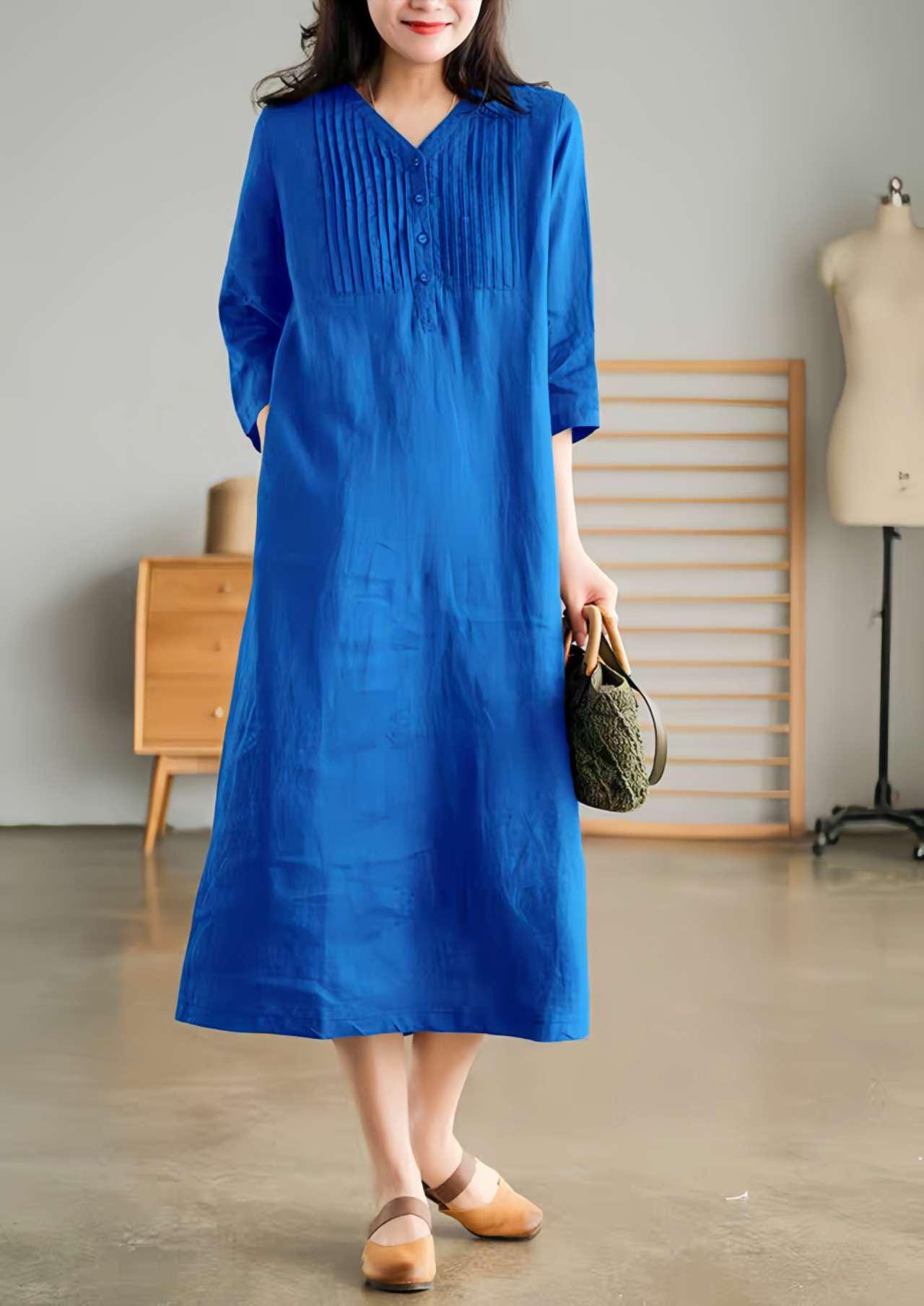 Vestido Plisado de Lino, Vestido Japandi Cuello en V, Ropa Estilo Zen Mori, Vestido de Tejido Natural, Vestido Suelto, Inspiración Japonesa