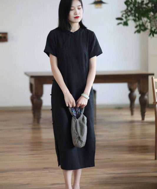 Zen Linen Dress, Japanese Style Dress, Black Cotton Midi Dress, Wabi Sabi Minimal Dress, Natural Fabric Dress, Loose Dress,vintage