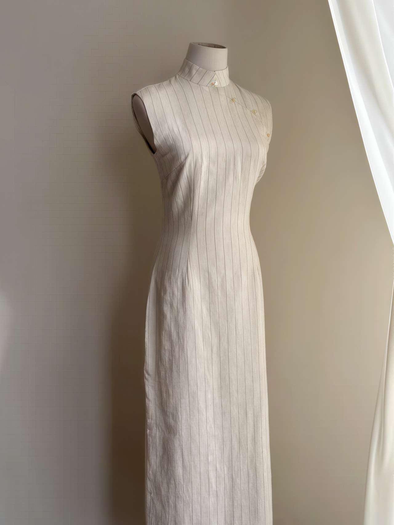 Elegante Qipao de Lino de Algodón - Cheongsam de Lino Transpirable - Vestido Chino Minimalista -Vestido de Verano para Mujer-Regalo Cultural