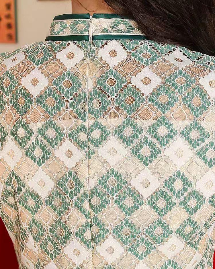 Qipao retro, vestido Hong Kong de los 90, Qipao cuadriculado, vestido vintage urbano,vestido de encaje de chica guay, vestido oriental funky