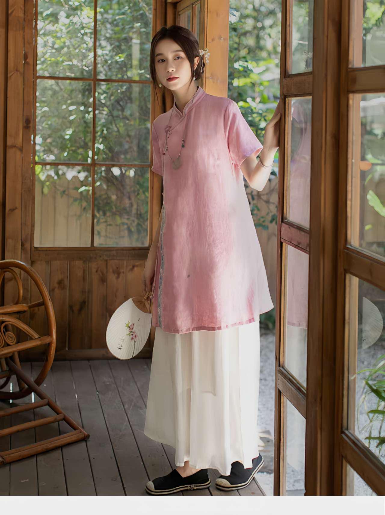 blusa china de lino, camisa de té retro,blusa vintage de inspiración zen， camisa de verano ligera, blusa artística, regalo  para ella