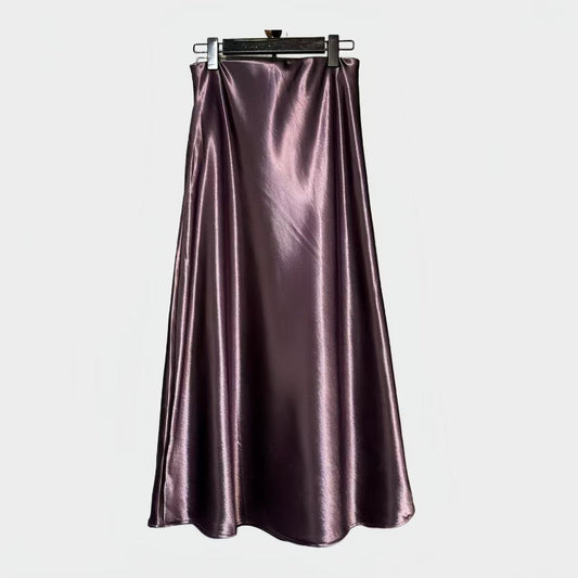 Falda Midi de Raso de Seda, Falda de Acetato con Dobladillo de Sirena, Elegante Maxi Falda Minimalista, Falda Estilo Parisino Intemporal