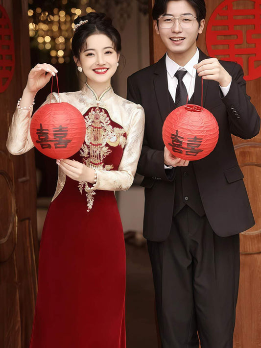 Wine Red Qipao, Cheongsam Wedding Dress, Traditional Tea Ceremony Dress, Chinese Engagement Dress, Asian Formal Attire