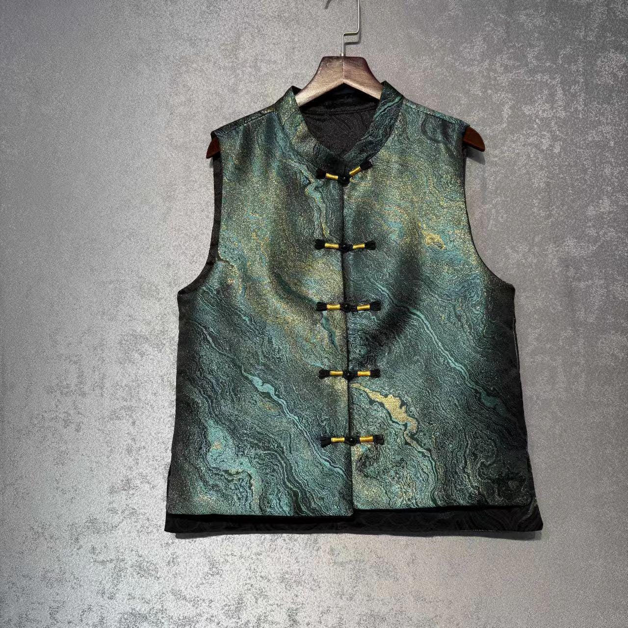 Chaleco de brocado reversible Song, chaleco doble cara Tang, abrigo sin mangas, chaleco tradicional con botones, ropa oriental vintage