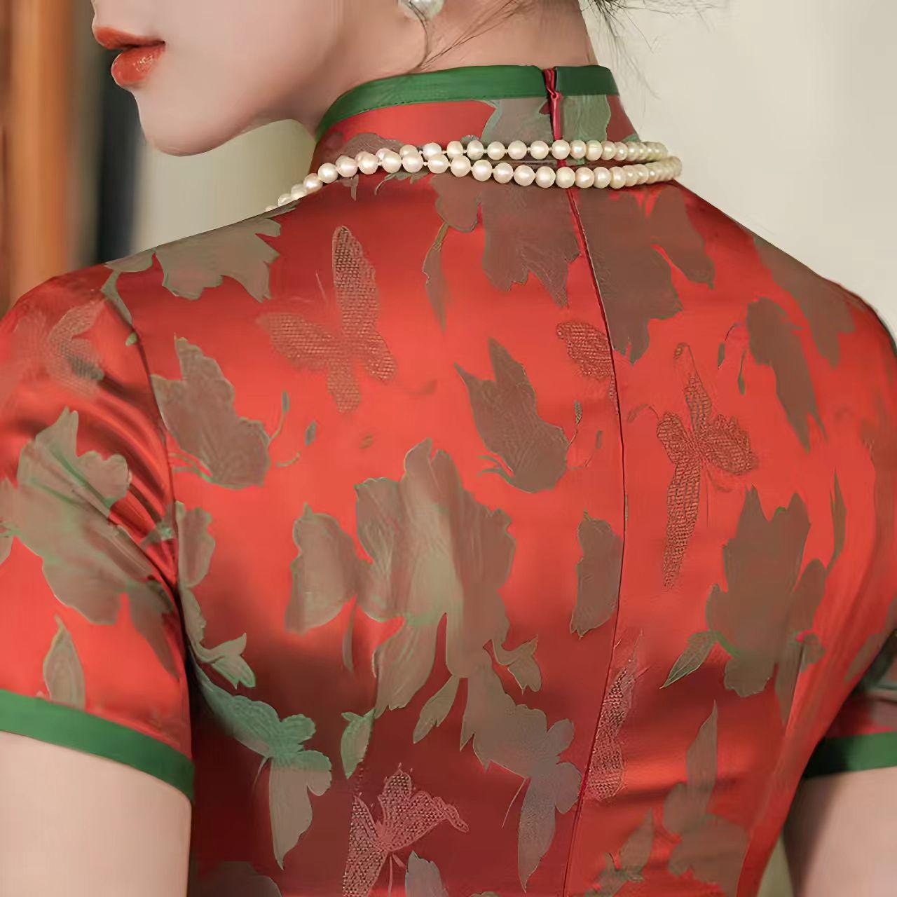 Qipao Brocado rojo, Elegante Cheongsam,Qipao Primavera Verano, Vestido Formal Oriental, Vintage,Cheongsam Invitada de Boda,Ceremonia del Té