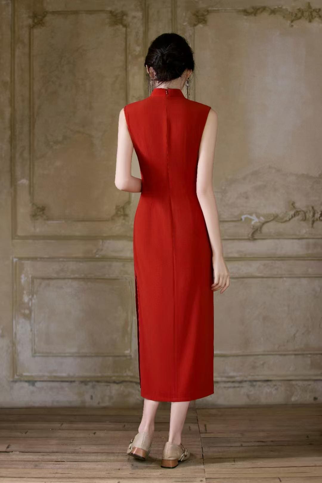 Luxury Satin Embroidered Qipao, Double-Layer Cheongsam Dress, Elegant Gown with Mandarin Collar, Vintage Chinese Evening Dress, Weddings and Parties
