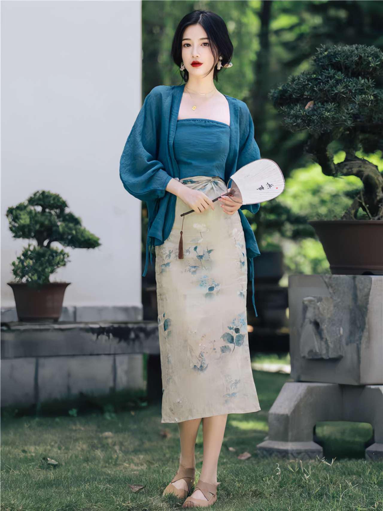Conjunto de 3 piezas de Hanfu, Conjunto chino de verano, Conjunto etéreo de hadas, Vestido artístico de Hanfu, Conjunto fotográfico de Hanfu