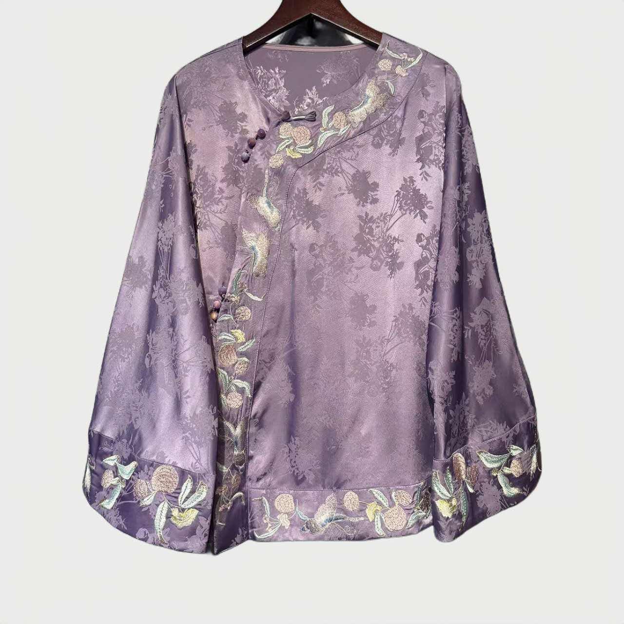 Chaqueta China, Traje Tang Púrpura,Top Oriental Vintage, Prenda Exterior Hanfu, Abrigo Asiático, Chaqueta Festival Boho,Camisa Estilo Kimono