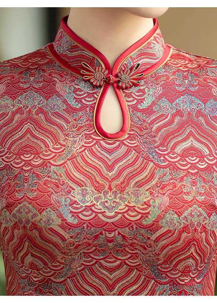 Red Brocade Qipao, Elegant Cheongsam Dress, Vintage Chinese Dress, Oriental Cocktail Dress, Retro Wedding Qipao, Plus Size L-5XL
