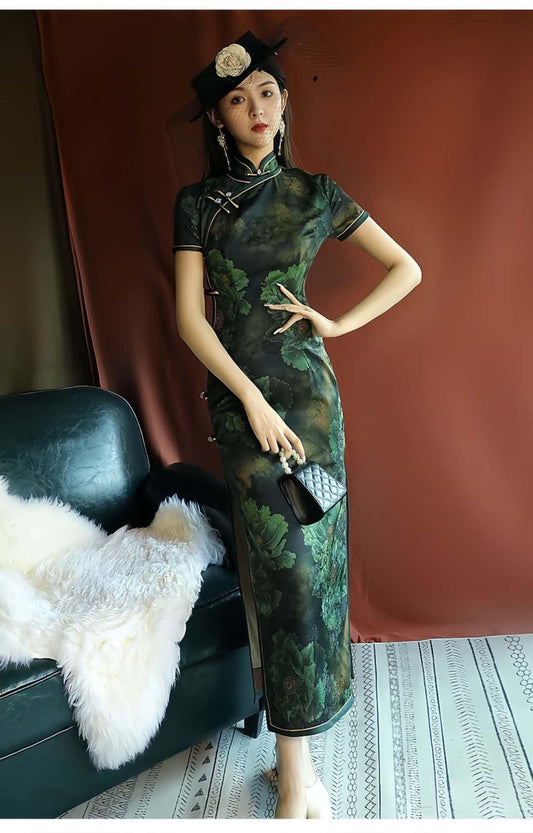 Vestido Qipao Vintage | Elegante Vestido Cheongsam | Vestido Chino de Brocado de Seda | Traje de Noche Oriental