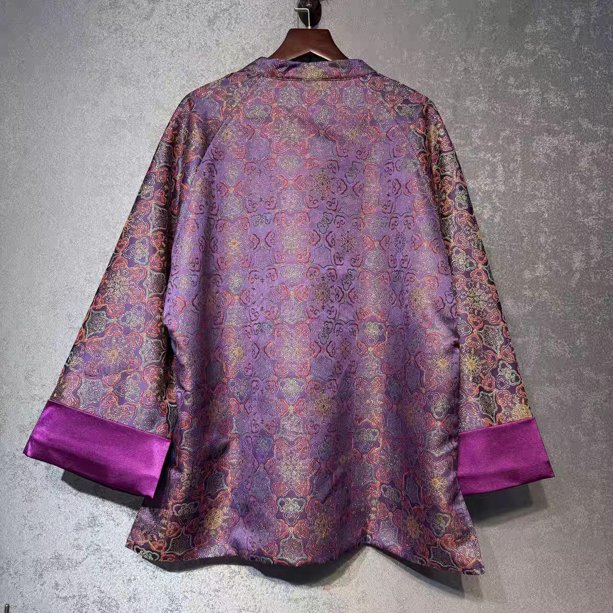 Chaqueta Tang de Brocado de Seda, Abrigo Chino Morado, Ropa Exterior de Brocado Song, Ropa de Festival Oriental,Elegante Top Asiático,regalo