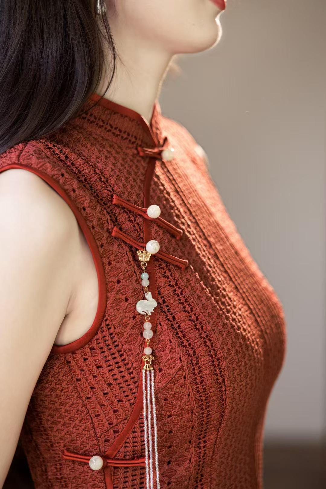 Elegant Knitted Qipao Dress, Double-Layer Cheongsam, Autumn Winter Velvet, Vintage Gown with Mandarin Collar, Floral Print, Gift