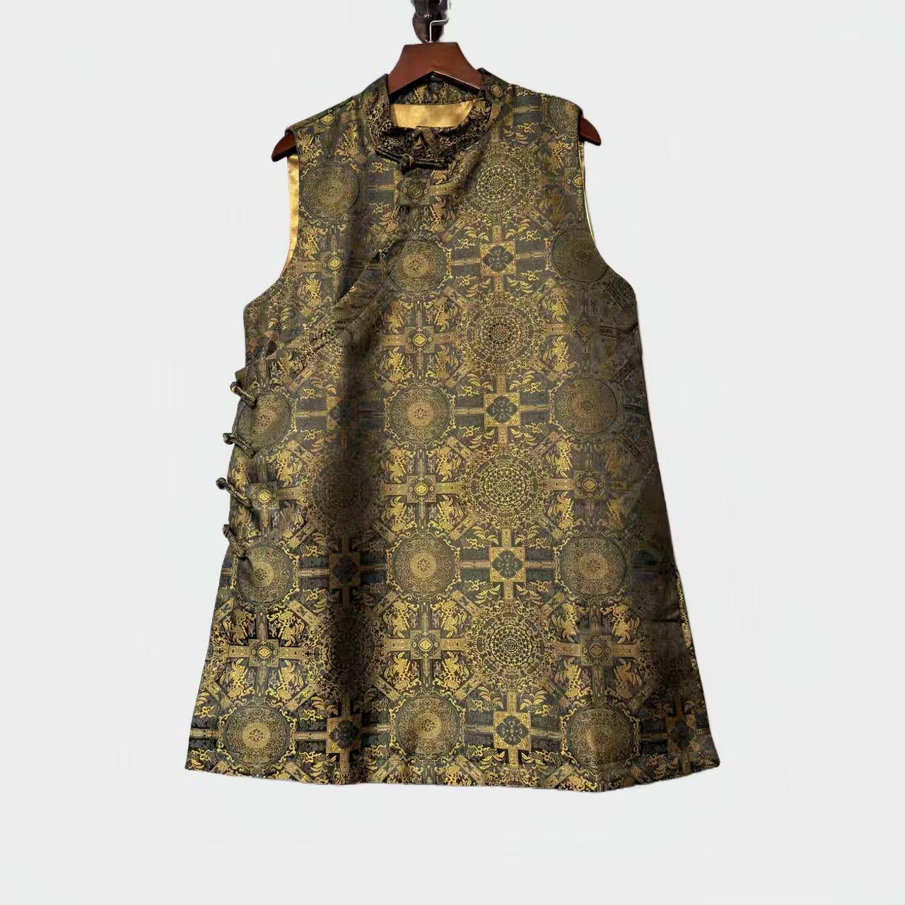 Song Brocade Qipao Chaleco,Vintage Oriental Chaleco,Chino Brocado Jacquard Top,Lujo Viejo Estilo Dinero Chaleco, Elegante Cultural Moda Capa