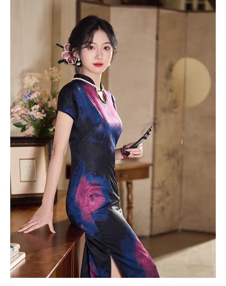 Qipao con Cuello de Gota de Agua, Cheongsam Vintage, Qipao con Aspecto de Seda Suave, Qipao Primavera Verano, Vestido Tradicional Chino
