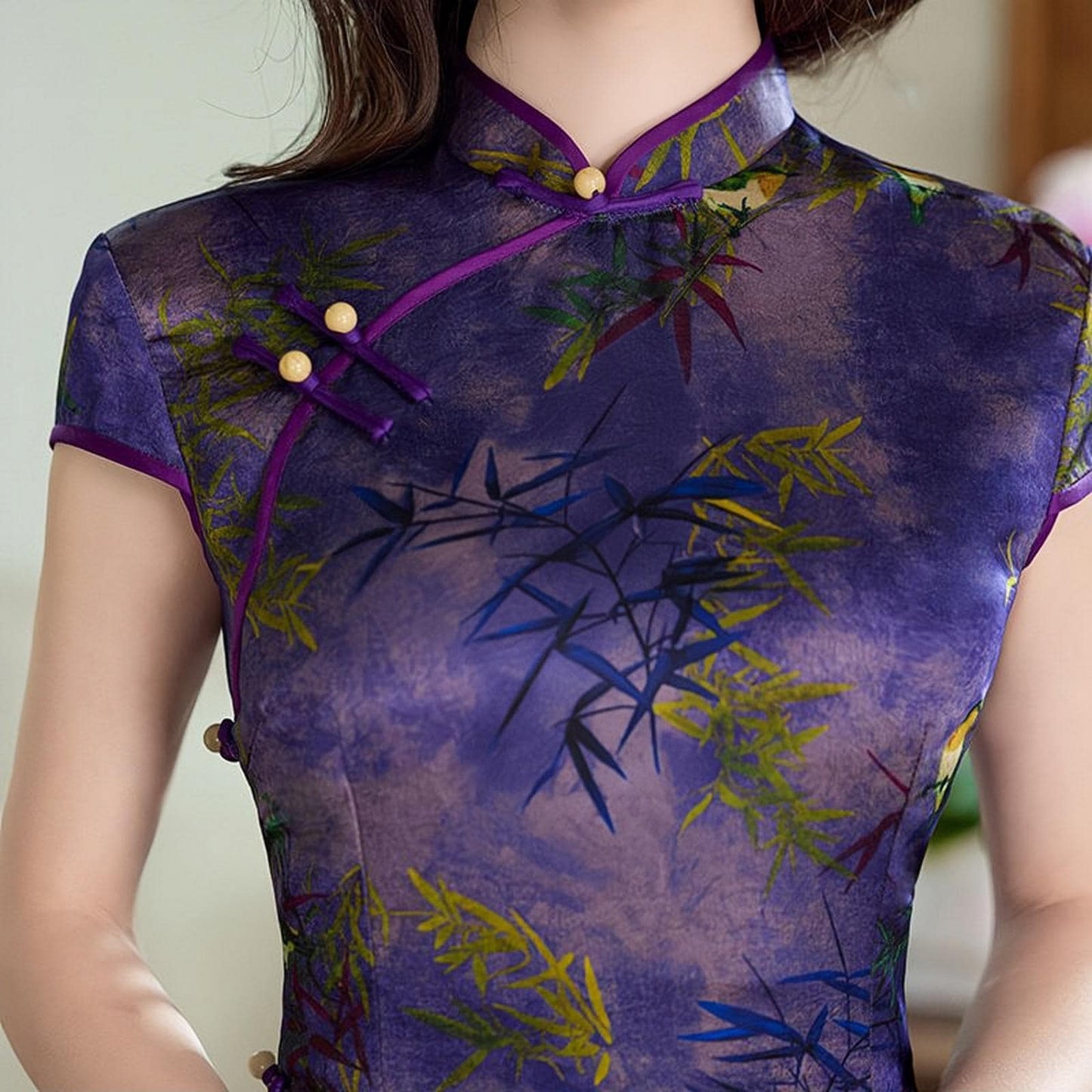 vestido qipao bambú violeta, qipao púrpura sofisticado, Vestido Cheongsam Moderno,  Vestido Vintage Elegante para Té, regalo para ella